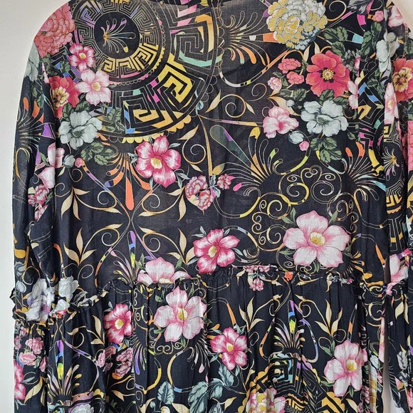 Johnny Was Naomi Peace Ruffle Tier Foral Black Dress Size Small - Picture 11 of 16